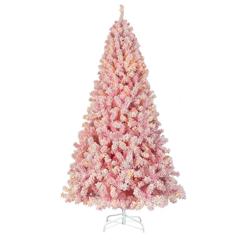 Custom Artificial Pink Flocked PVC Christmas Tree Christmas Tree with Warm LED Lights
