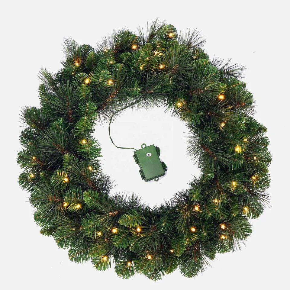 Pre-Lit Pine Needle PVC Christmas Wreath