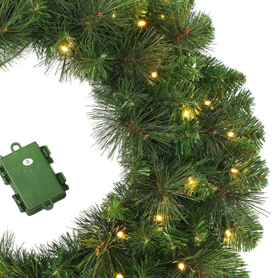 Pre-Lit Pine Needle PVC Christmas Wreath