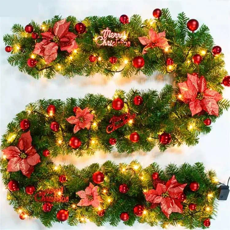Christmas Ornament 2.7m Christmas Rattan Wreath With Pearl Flowers
