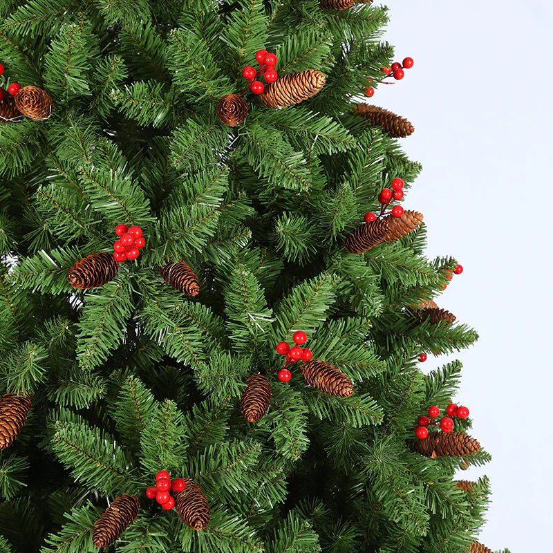 210cm Pointy PVC Hinged Christmas Tree with Pine Cones