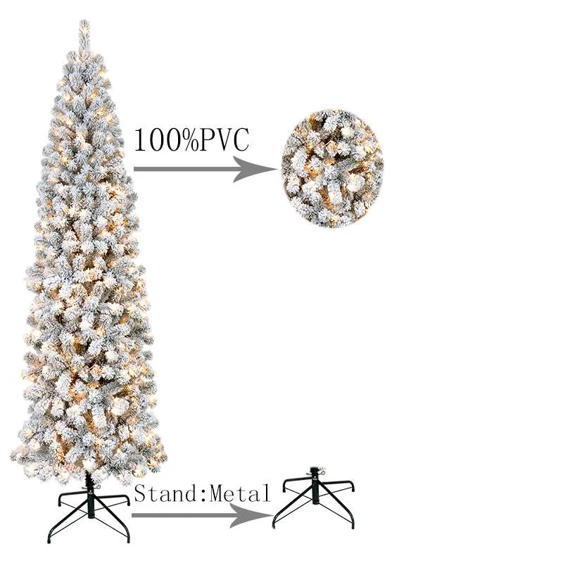 PVC Flocked Christmas Tree Prelit Pencil Snowy Christmas Trees