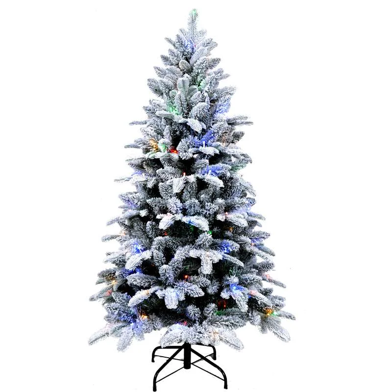 7 ft Pre-Lit Flocked Christmas Tree -Color LED Lights