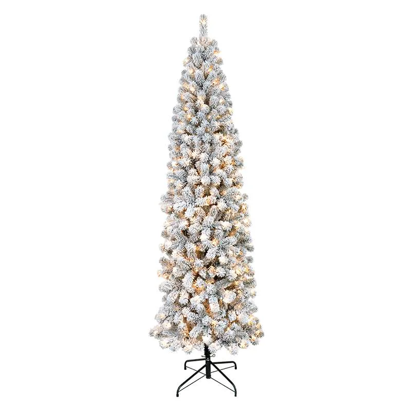 PVC Flocked Christmas Tree Prelit Pencil Snowy Christmas Trees