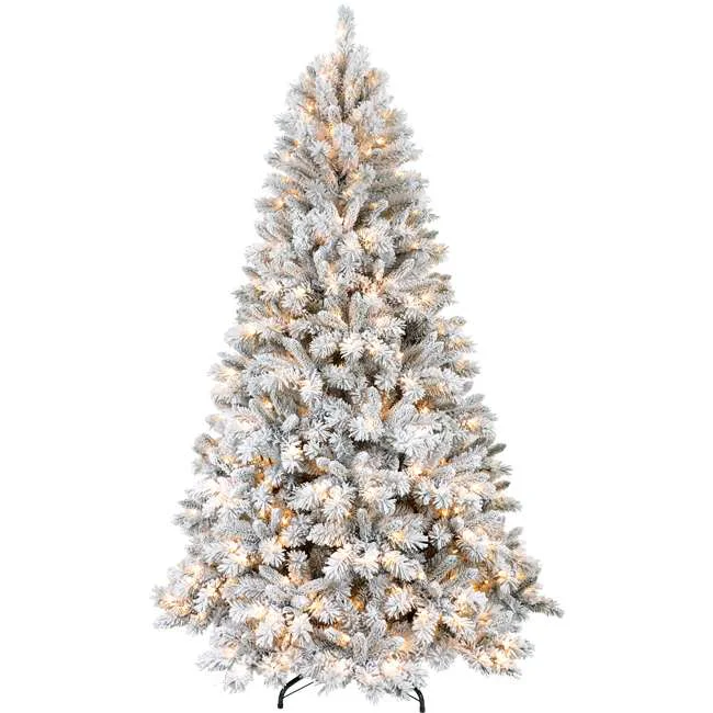 7 ft Pre-lit Flocked Mixed Christmas Tree – LED Lights