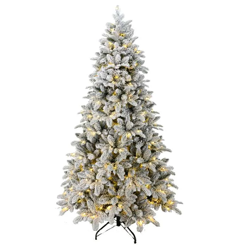 Prelit LED PE PVC Artificial Flocked Christmas Tree Christmas Decoration Snow Pine Tree Wholesale