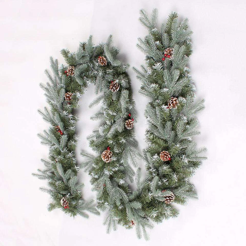 Frost Christmas Garland with Red berries and Pine Cones